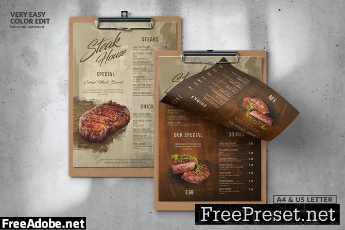 Steak House Food Menu Design A4 & US Letter NAQC4J7