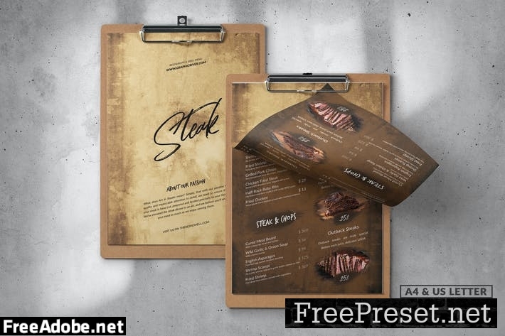 Steak House Food Menu Design A4 & US Letter P2BU4XR