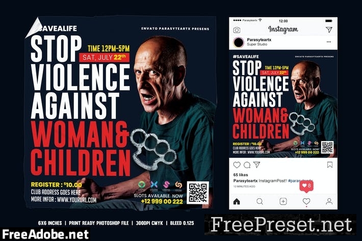 Stop Violence Square Flyer & Instagram Post DLUHDE5