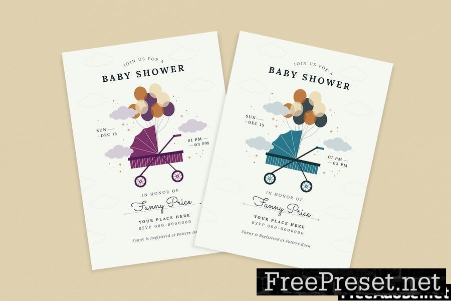 Stroller Baby Shower Invitation QBPKMWL