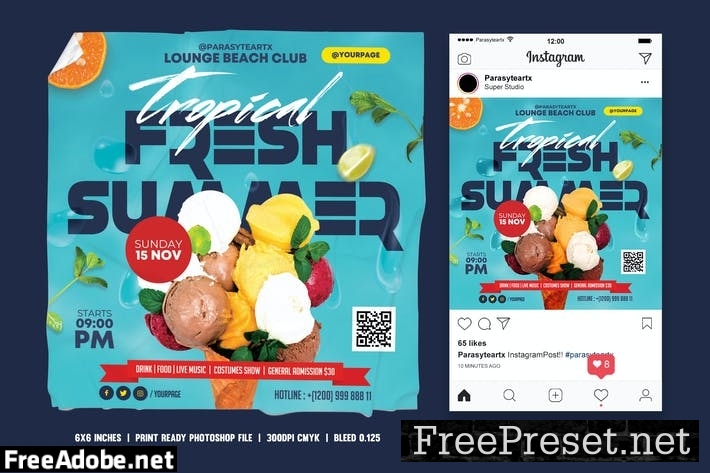 Summer Party Square Flyer & Instagram Post F2ENRN3