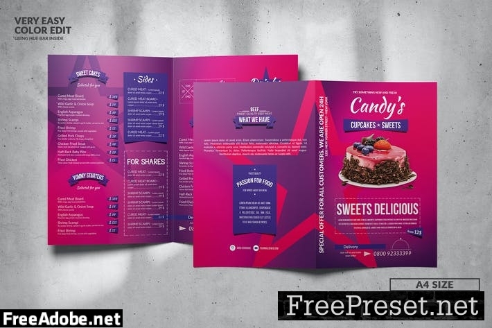 Sweets Bifold Food Menu - A4 Size  YLBZ4CS