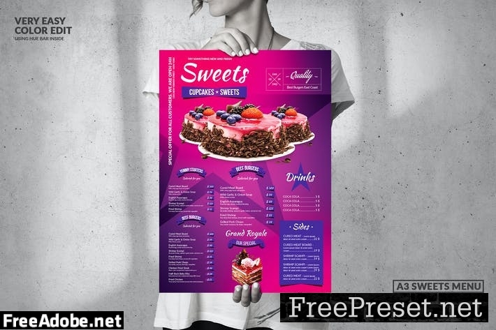 Sweets Single Page Food Menu - Big A3 Size Y6C8U6B