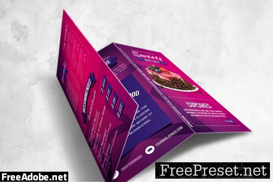 Sweets Trifold Food Menu Design HD3T52A