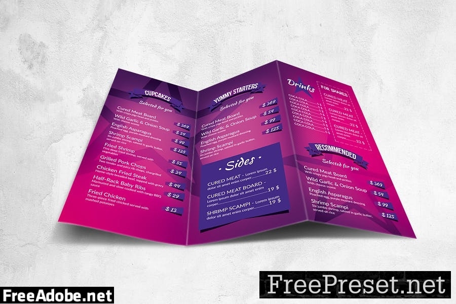 Sweets Trifold Food Menu Design HD3T52A