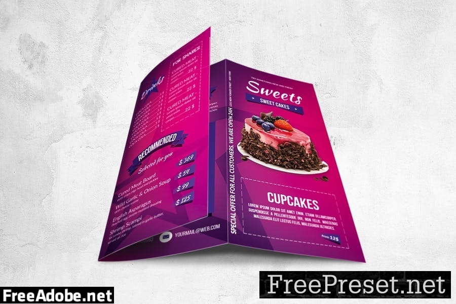 Sweets Trifold Food Menu Design HD3T52A