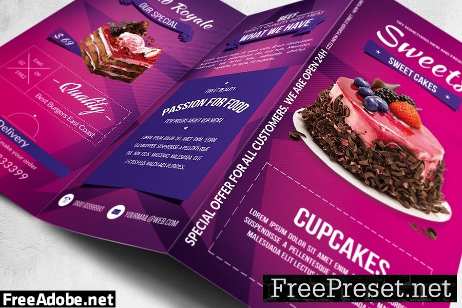 Sweets Trifold Food Menu Design HD3T52A