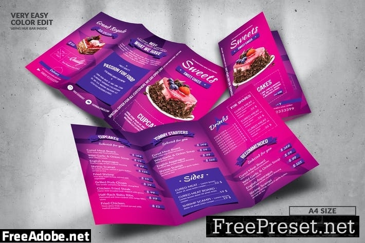 Sweets Trifold Food Menu Design HD3T52A