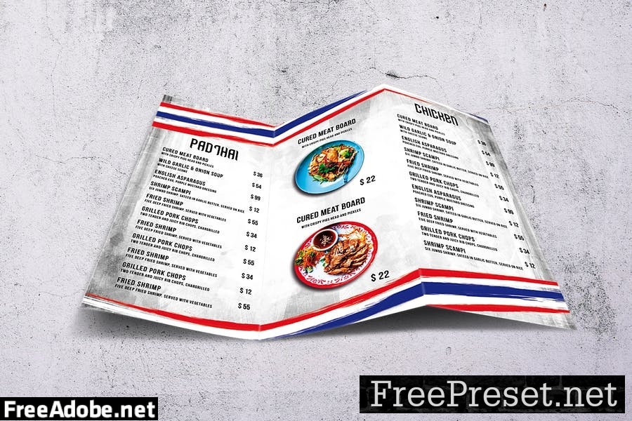 Thai Cuisine Trifold A4 & US Letter Food Menu