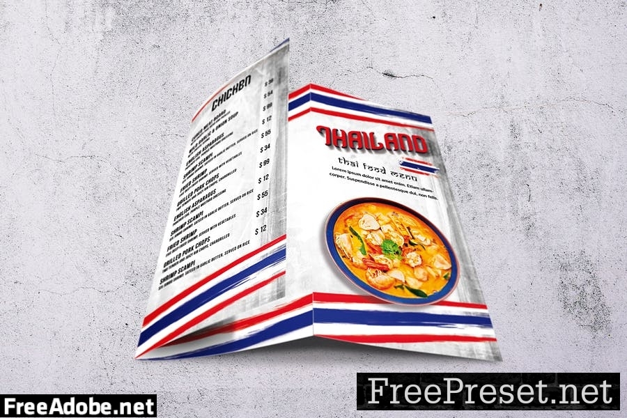 Thai Cuisine Trifold A4 & US Letter Food Menu