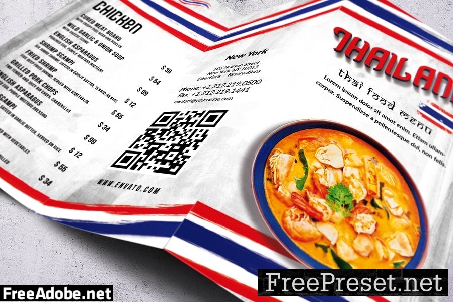 Thai Cuisine Trifold A4 & US Letter Food Menu