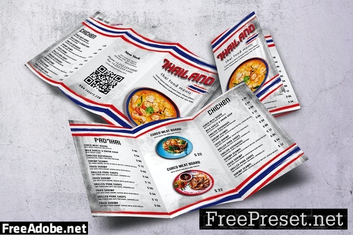 Thai Cuisine Trifold A4 & US Letter Food Menu 6GXXDR5