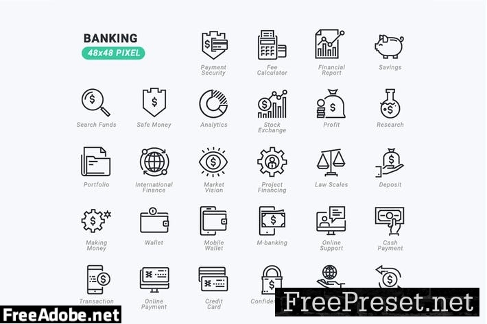 Thin Line Icons Set of Banking VQRVNT6