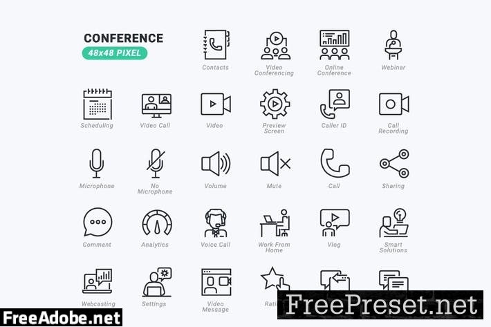 Thin Line Icons Set of Conference Call and Meeting Q9DNJNP