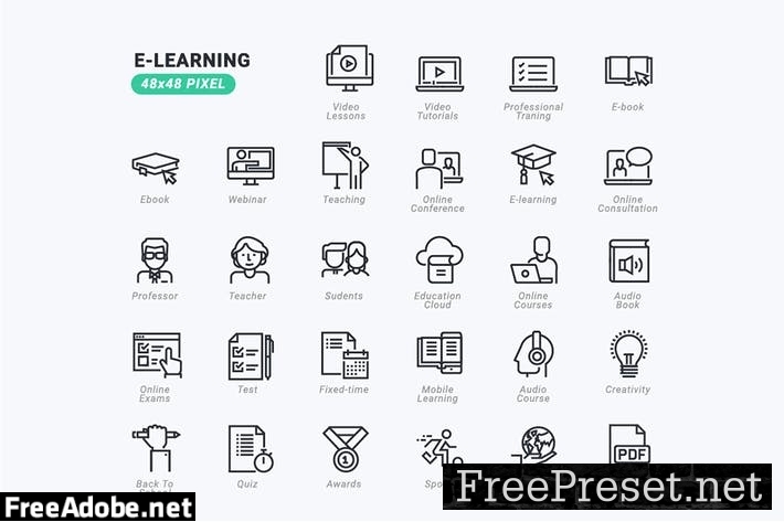 Thin Line Icons Set of E-learning DUULBQG