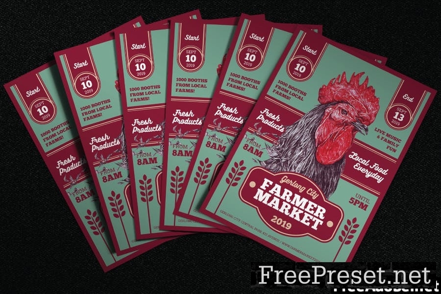 Traditional Art Rooster Farmer Market Flyer