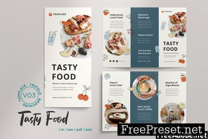 Trifold Brochure Vol.03 Tasty Food Menu Restaurant 9VV7VTL