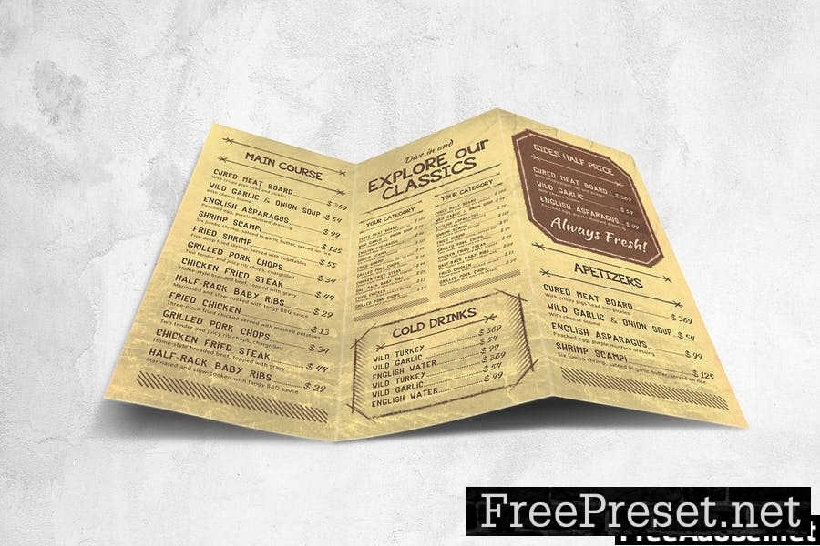 Trifold Food Menu Design A4