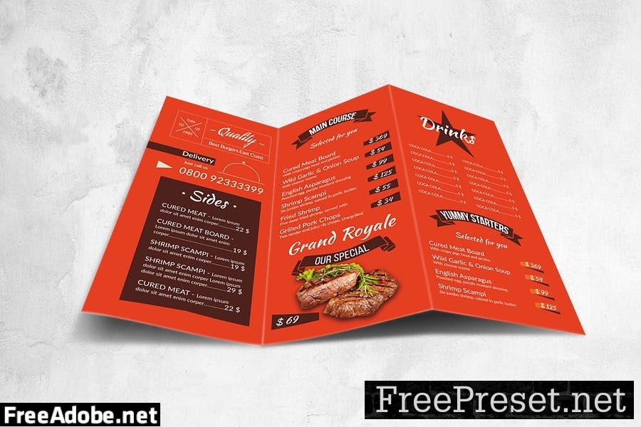 Trifold Food Menu Design A4