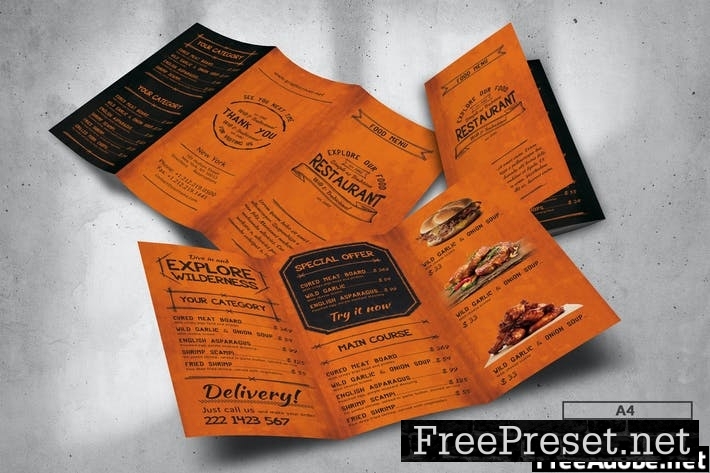 Trifold Food Menu Design A4 Y3VEQ82