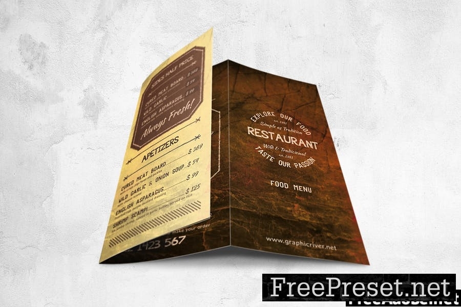 Trifold Food Menu Design A4