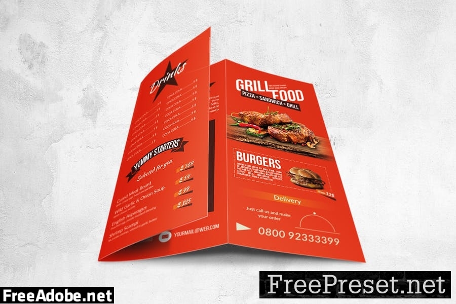 Trifold Food Menu Design A4