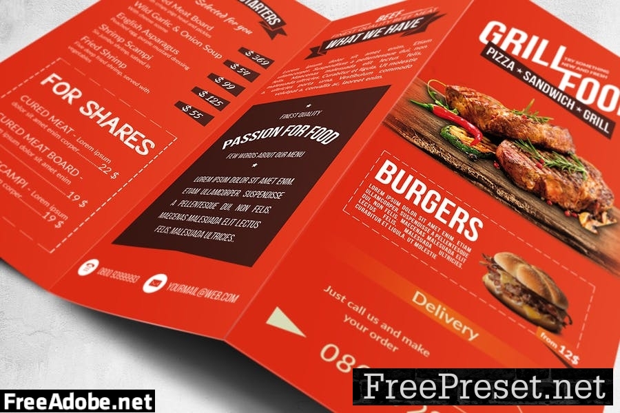 Trifold Food Menu Design A4