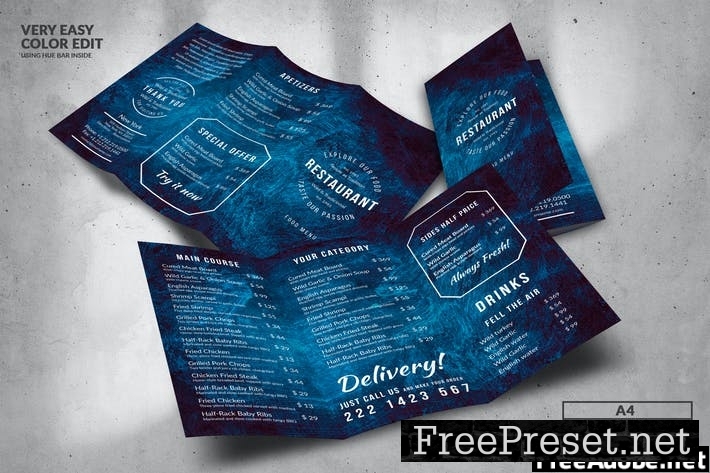 Trifold Food Menu Design A4 7JH3JMX