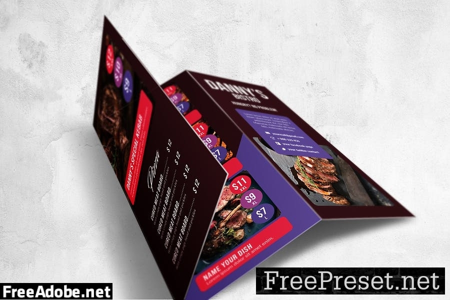 Trifold Food Menu Design A4 & US Letter