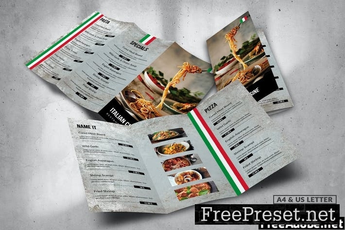 Trifold Food Menu Design A4 & US Letter S9VW6M8