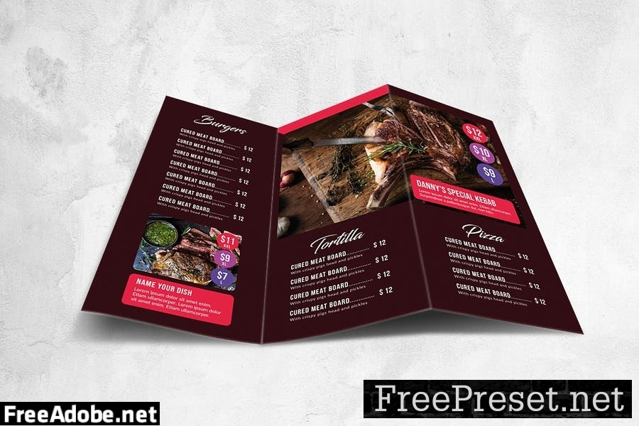 Trifold Food Menu Design A4 & US Letter