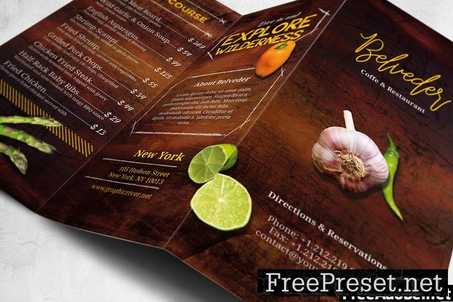 Trifold Food Menu Design A4 & US Letter