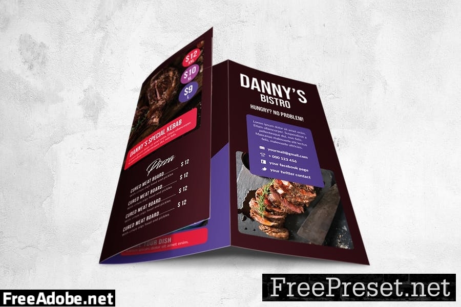 Trifold Food Menu Design A4 & US Letter