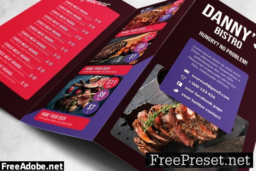 Trifold Food Menu Design A4 & US Letter