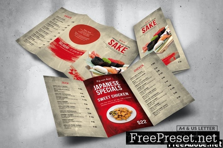 Trifold Food Menu Design A4 & US Letter TAFHL9L