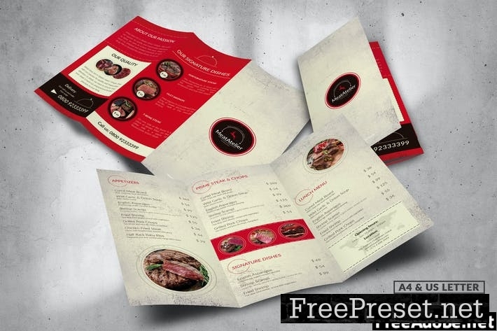 Trifold Food Menu Design A4 & US Letter H4LUBC2