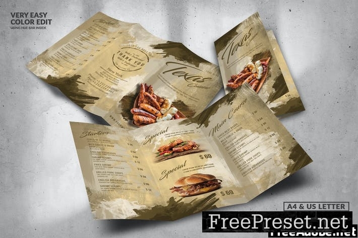 Trifold Food Menu Design A4 & US Letter ZPBXGMB