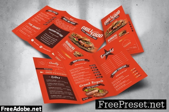 Trifold Food Menu Design A4 4N3LPND