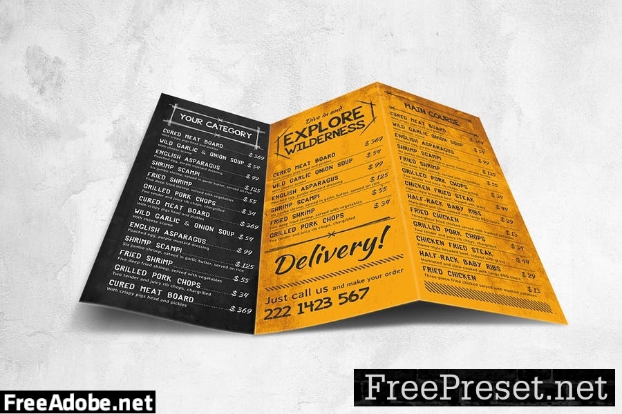 Trifold Vintage Food Menu Design A4 & US Letter NQ3JTFQ