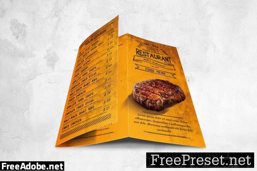 Trifold Vintage Food Menu Design A4 & US Letter NQ3JTFQ