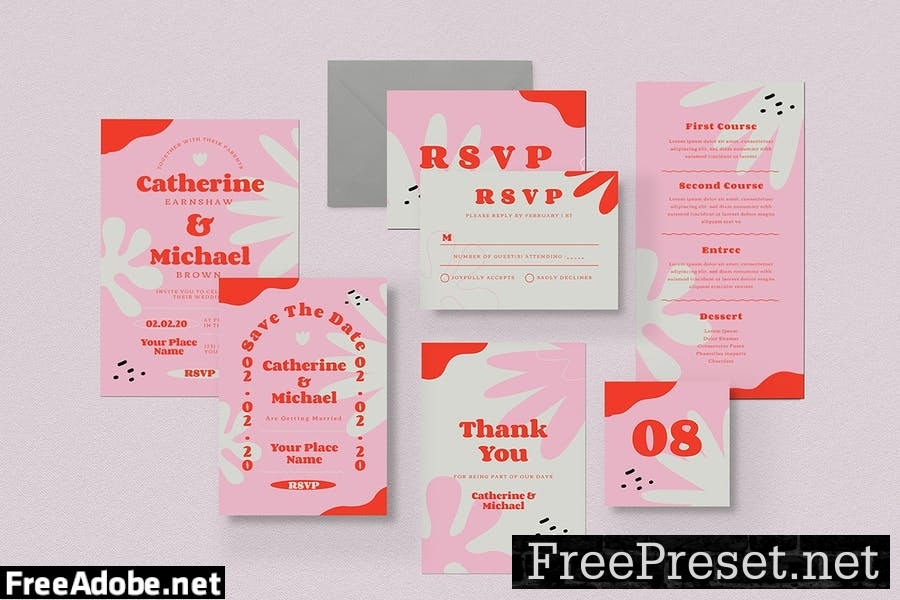 Tropical summer wedding invitation set