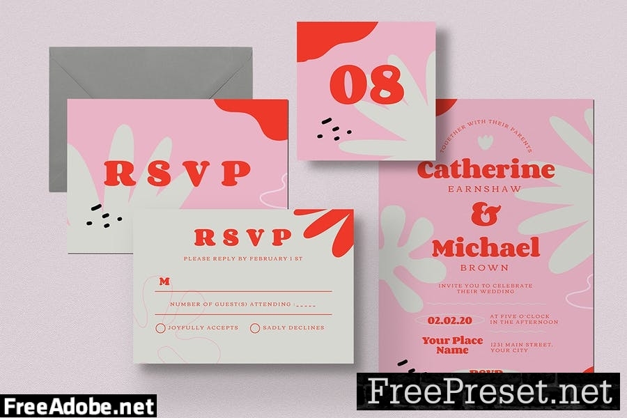 Tropical summer wedding invitation set