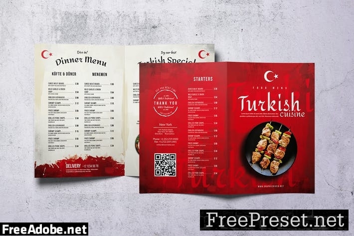 Turkish Cuisine Bifold A4 & US Letter Food Menu WGLGN5G