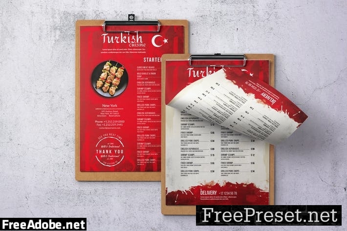 Turkish Cuisine Single Page A4 & US Letter Menu 3Y745UN