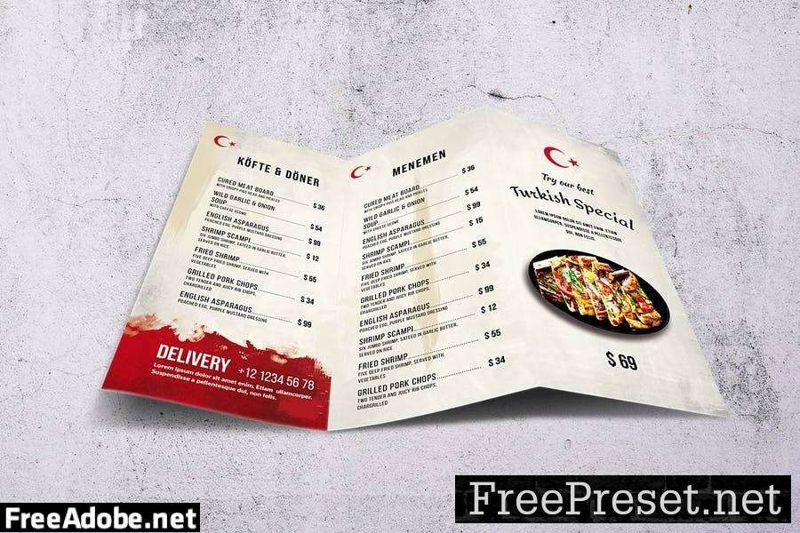 Turkish Cuisine Trifold A4 & US Letter Menu 2B35XCY