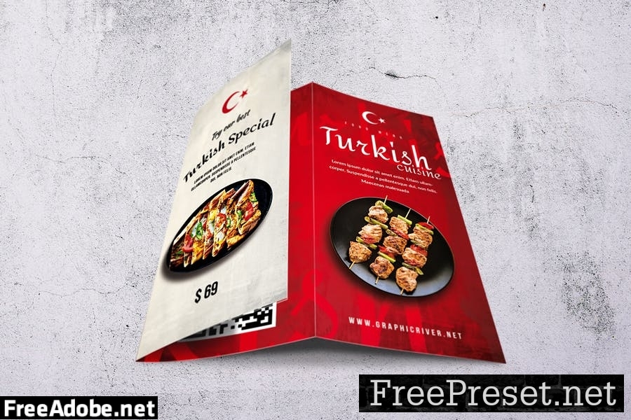 Turkish Cuisine Trifold A4 & US Letter Menu 2B35XCY