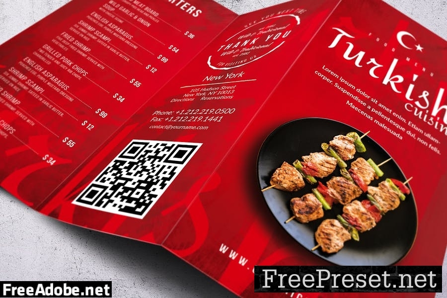 Turkish Cuisine Trifold A4 & US Letter Menu 2B35XCY