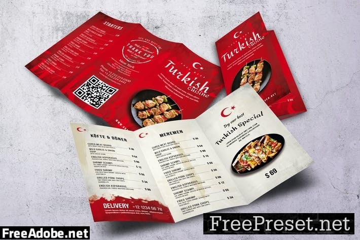 Turkish Cuisine Trifold A4 & US Letter Menu 2B35XCY