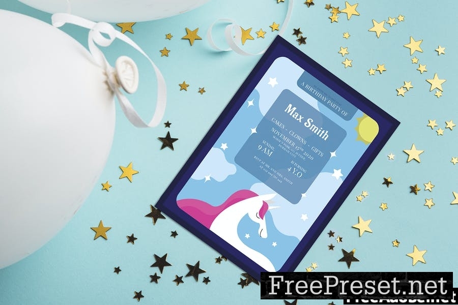 Unicorn - Kids Birthday Invitation