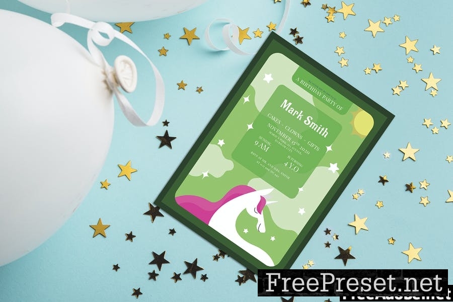 Unicorn - Kids Birthday Invitation